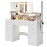 Homall Makeup Vanity with LED Mirror & Charging Station, Vanity Set with Mirrored Cabinet, Drawers & Glass Tabletop, Black Vanity Desk for Bedroom
