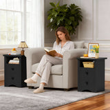 Homall NightStand Set of 2 with 2 Drawers & Open Storage Shelf, Farmhouse End Table Bedside Table for Bedroom Living Room
