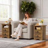 Homall NightStand Set of 2 with 2 Drawers & Open Storage Shelf, Farmhouse End Table Bedside Table for Bedroom Living Room
