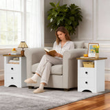 Homall NightStand Set of 2 with 2 Drawers & Open Storage Shelf, Farmhouse End Table Bedside Table for Bedroom Living Room