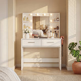 Homall Makeup Vanity Set with Mirro & 3 Modes Lights, Vanity Desk with Stool & Storage Drawers Shelves, Vanity Table with Power Outlet for Bedroom Dressing Room