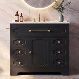 Homall 36'' Bathroom Vanity with Ceramic Sink, Freestanding Bathroom Cabinet with 5 Drawers & 1 Door, Modern Bathroom Vanity