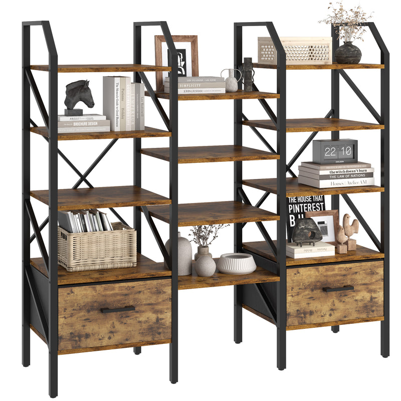 Homall Open Display Shelf with Storage Cabinet Triple Wide Tiers Industrial Bookcases and Bookshelves with Wood and Metal Frame