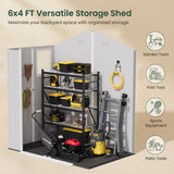 6x4ft Outdoor Plastic Storage Shed with Window,Weather-Resistant, Easy Assembly, Wood-Effect Garden Tool House,Light Gray