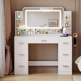 Homall Makeup Vanity Set with Mirror, Vanity Desk with LED Mirror & Charging Station, Vanity Table with Storage Drawers & Shelves for Bedroom Dressing Room