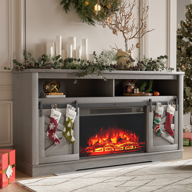 Homall Modern Farmhouse TV Stand with Electric Fireplace Media Storage