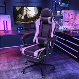 Lacoo PU Leather Gaming Chair Massage Ergonomic Gamer Chair Height Adjustable Computer Chair with Footrest & Lumbar Support,White