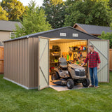 Homall, Outdoor Storage Shed Metal 10x12FT Tool Shed Brown for Garden, Garage, Patio & Equipment