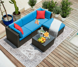 LACOO 5 Pieces Patio Sectional Set PE Rattan Outdoor All-Weather Wicker Conversation Set with Table