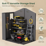 6x4ft Outdoor Plastic Storage Shed with Window,Weather-Resistant, Easy Assembly, Wood-Effect Garden Tool House,Dark Gray