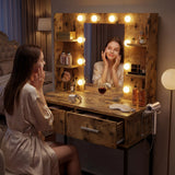 Homall Vanity Desk with Mirror, Power Outlet & LED Lights, Makeup Vanity Table with 2 Drawers & 4 Shelves, Dressing Table for Bedroom Dressing Room
