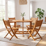 Homall 5-Piece Foldable Solid Wood Dining Table and Chair Set, Round Solid Wood Dining Cart and Chairs with Umbrella Hole , Light Brown
