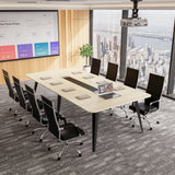 Homall 8ft Conference Table for 10, Modern Seminar Boardroom Table for Office Conference Room, Large Meeting Table with Cable Grommets, Walnut & Black