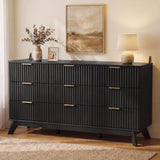 Homall 6 Drawer Double Dresser for Bedroom, Modern Fluted Wide Dresser Chest of Drawers with Marble-Pattern Top, Wood Storage Dresser for Living Room, Entryway,