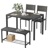 Homall Dining Table and 2 Chairs for 4 with Bench,4 Pices Indoor Outdoor Kitchen Living Room Furniture Garden Desk Set, Grey