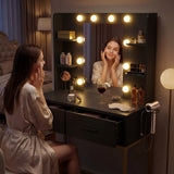 Homall Vanity Desk with Mirror, Power Outlet & LED Lights, Makeup Vanity Table with 2 Drawers & 4 Shelves, Dressing Table for Bedroom Dressing Room