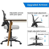 Homall Drafting Chair Tall Office Chair with Flip-up Armrests Executive Computer Standing Desk Chair with Lockable Wheels and Adjustable Footrest Ring