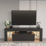 Homall 70 Inch TV Stand with Remote LED Lights, Black Modern Entertainment Center - Soft-Close Drawers & Adjustable Shelves for Living Room