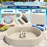 Homall Floating Pool Tray with Cup Holders, Portable Serving Table & Bar for Pool, Hot Tub, Lake, Beige