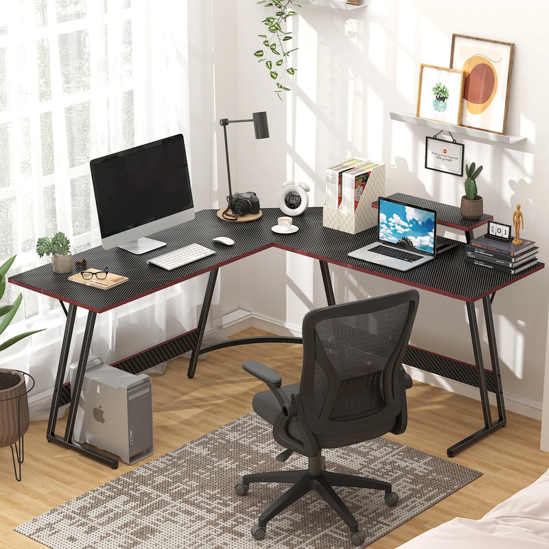 Homall L-Shaped Gaming Desk 66 inches Corner Office Desk with Removable Monitor Riser, Black