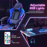 Homall RGB Gaming Desk and Chair Set, Carbon Fiber Desktop Z-Shape Table Massage Ergonomics Racing Chair E-Sports LED Lights Chair RGB Gaming Set