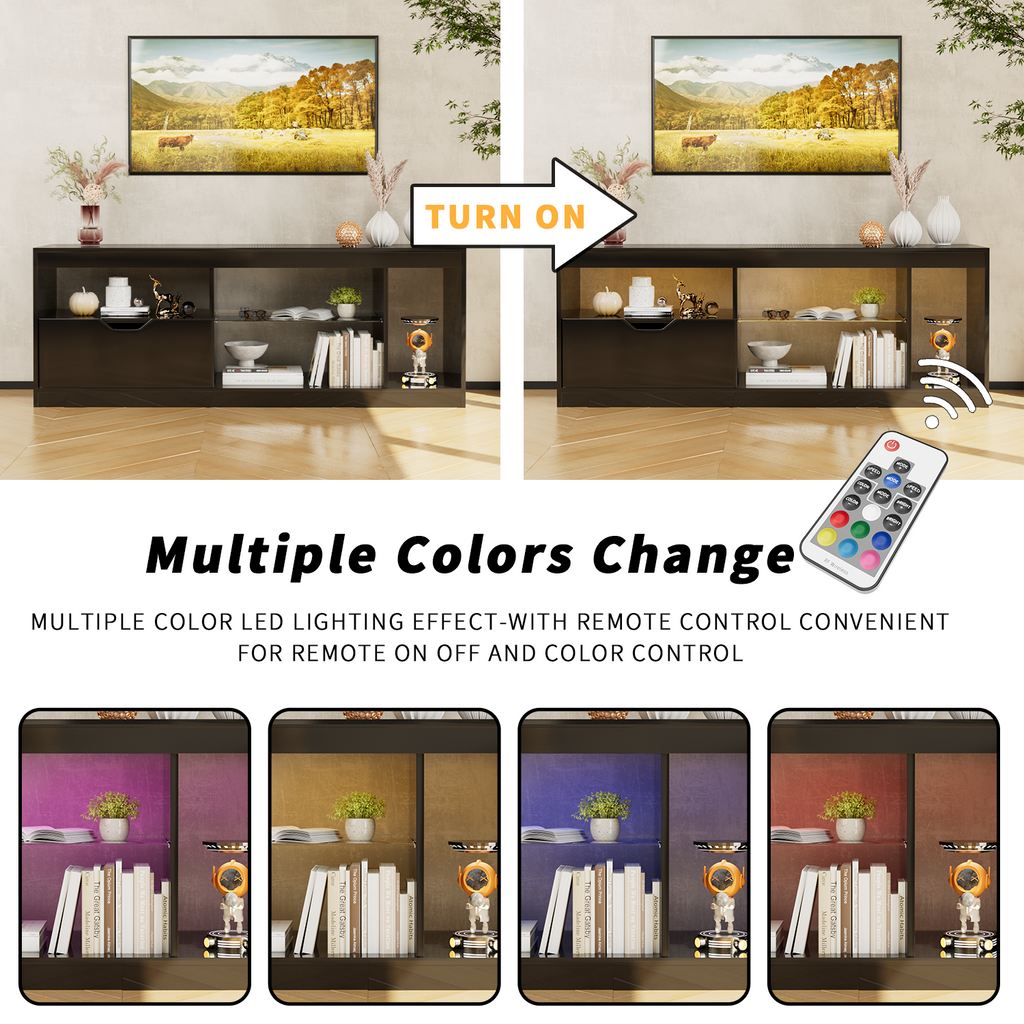 Homall Led Tv Stand for 65-Inch TV with Led Lights, High Gloss Cabinet ...