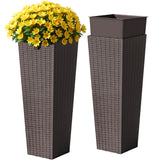 Homall 2-Pack Plastic Planter with Inside Pots, 24" Tall Planter for Indoor Outdoor Use, Rattan pattern Decorative Plastic Pot for Front Porch Containers Patio Deck