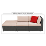 Homall 7 Pieces Patio Conversation Set Indoor Outdoor PE Rattan Wicker Furniture Sectional Sets with Cushions and Table, Beige