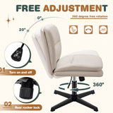 Homall Armless Office Desk Chair No Wheels PU Leather Thickened Cushion Medium Backrest Swivel Height Adjustable Makeup Chair Leisure Chair, Beige