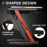 Homall Z-Shaped Gaming Desk with RGB Lights, Carbon Fiber Desk Office Desk with Large Mouse Pad, Cup-Holder & Headphone Hook, Black
