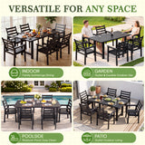 Homall 7 Piece Patio Dining Set, HDPE Outdoor Dining Table and 6 Armrest Chairs, Patio Furniture Set with Umbrella Hole for Backyard Garden Porch, Black
