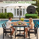 Homall 7 Piece Patio Dining Set, HDPE Outdoor Dining Table and 6 Armrest Chairs, Patio Furniture Set with Umbrella Hole for Backyard Garden Porch, Black