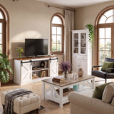 Homall Farmhouse TV Stand for TVs up to 65'', Storage Cabinet with Sliding Barn Door, Entertainment Center for Living Room