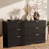 Homall 6 Drawer Double Dresser for Bedroom, Modern Fluted Wide Dresser Chest of Drawers with Gold Handles & Curved Base, Wood Storage Dresser Organizer for Living Room, Entryway