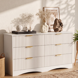 Homall 6 Drawer Double Dresser for Bedroom, Modern Fluted Wide Dresser Chest of Drawers with Gold Handles & Curved Base, Wood Storage Dresser Organizer for Living Room, Entryway