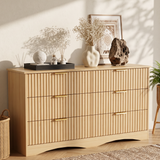 Homall 6 Drawer Double Dresser for Bedroom, Modern Fluted Wide Dresser Chest of Drawers with Gold Handles & Curved Base, Wood Storage Dresser Organizer for Living Room, Entryway