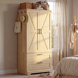 Homall Wardrobe Closet with Drawers, Freestanding Armoire Wardrobe Closet with Motion Sensor Light and Side Hooks, Wood Clothes Closet Cabinet for Bedroom