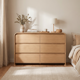 Homall 6 Drawer Dresser for Bedroom, Modern Dresser Chest of Drawers with Rounded Corners & Handleless Design, Wide Wood Storage Dresser Organizer for Bedroom, Living Room