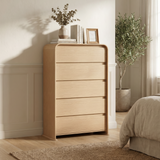 Homall 5 Drawer Tall Dresser for Bedroom, Narrow Dresser Chest of Drawers with Rounded Corners & Handleless Design, Modern Wood Storage Dresser Organizer for Small Space, Living Room