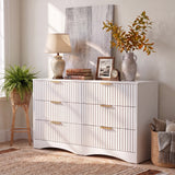 Homall 6 Drawer Double Dresser for Bedroom, Modern Fluted Wide Dresser Chest of Drawers with Gold Handles & Curved Base, Wood Storage Dresser Organizer for Living Room, Entryway