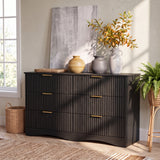 Homall 6 Drawer Double Dresser for Bedroom, Modern Fluted Wide Dresser Chest of Drawers with Gold Handles & Curved Base, Wood Storage Dresser Organizer for Living Room, Entryway