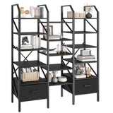 Homall Open Display Shelf with Storage Cabinet Triple Wide Tiers Industrial Bookcases and Bookshelves with Wood and Metal Frame