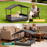 Homall Outdoor & Indoor Rattan Dog Shelter with Removable Cushion, Dog House, Dog Bed with Canopy for Small/Medium Dogs