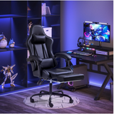 Lacoo PU Leather Gaming Chair Carbon Fiber Massage Ergonomic Gamer Chair Height Adjustable Computer Chair with Footrest & Lumbar Support,Black