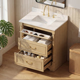 Homall 30" Bathroom Vanity with Countertop Ceramic Sink, 3 Drawers & Side Toilet Paper Holder