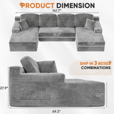 Homall 141" Cloud No Assembly Required Boneless Sectional Couch Modern Modular Sofa with U-Shapet Couches for Living Room Bedroom with Deep Seat