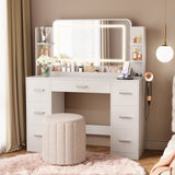 Homall Makeup Vanity Set with Mirror, Vanity Desk with LED Mirror & Charging Station, Vanity Table with Storage Drawers & Shelves for Bedroom Dressing Room