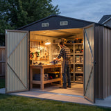 Homall, Outdoor Storage Shed Metal 10x12FT Tool Shed Brown for Garden, Garage, Patio & Equipment