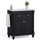 Homall 30'' Bathroom Vanity with Ceramic Sink, Storage Cabinet & Towel Bar, Modern Farmhouse Bathroom Vanity for Small Bathrooms & Powder Rooms