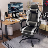 Lacoo PU Leather Gaming Chair Massage Ergonomic Gamer Chair Height Adjustable Computer Chair with Footrest & Lumbar Support,White